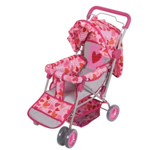 Lėlių vežimėlis su pakoju rožinis su šviečiančia  širdele