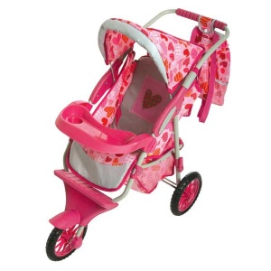 Triratis lėlių vežimėlis su bamperiu rožinis su šviečiančia širdele