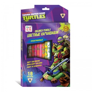 Tribriauniai spalvoti pieštukai &quot;Turtles&quot;, su foliniu pieš. 18 vnt. K10007