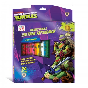 Tribriauniai spalvoti pieštukai &quot;Turtles&quot;, su foliniu pieš. 24 vnt. K10008